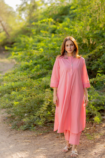 Gulnaar Pink Kurta and Clinched Pants Set