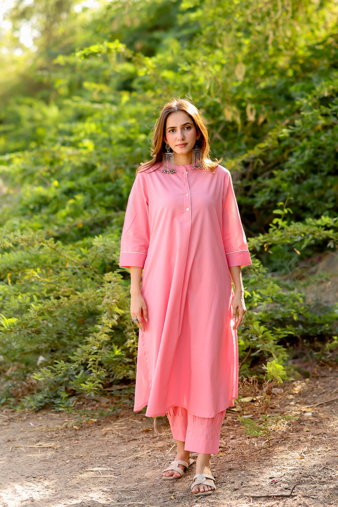 Gulnaar Pink Kurta and Clinched Pants Set