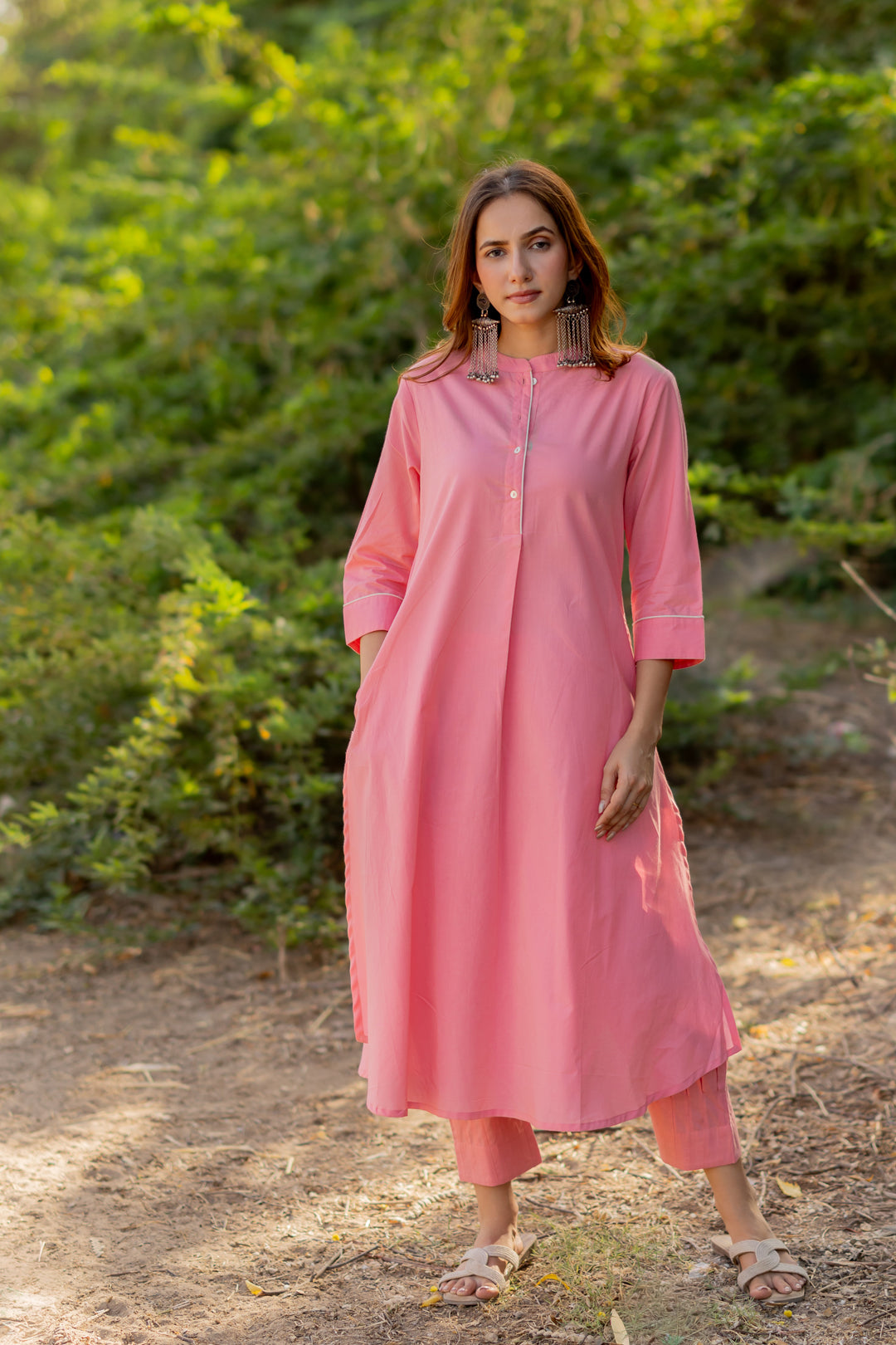 Gulnaar Pink Kurta and Clinched Pants Set