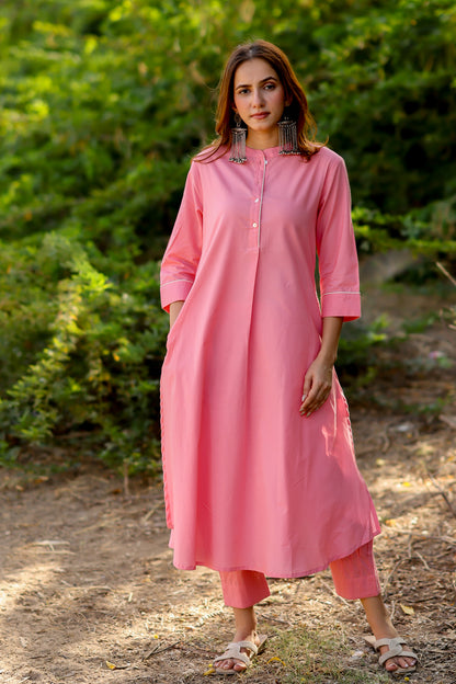 Gulnaar Pink Kurta and Clinched Pants Set