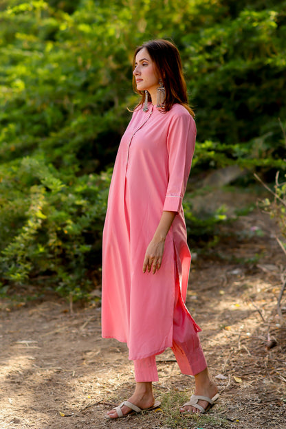 Gulnaar Pink Kurta and Clinched Pants Set