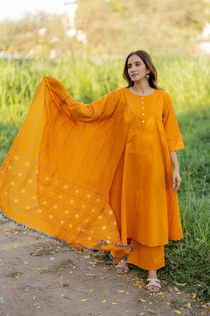 Mango Yellow Kurta Set with Dupatta
