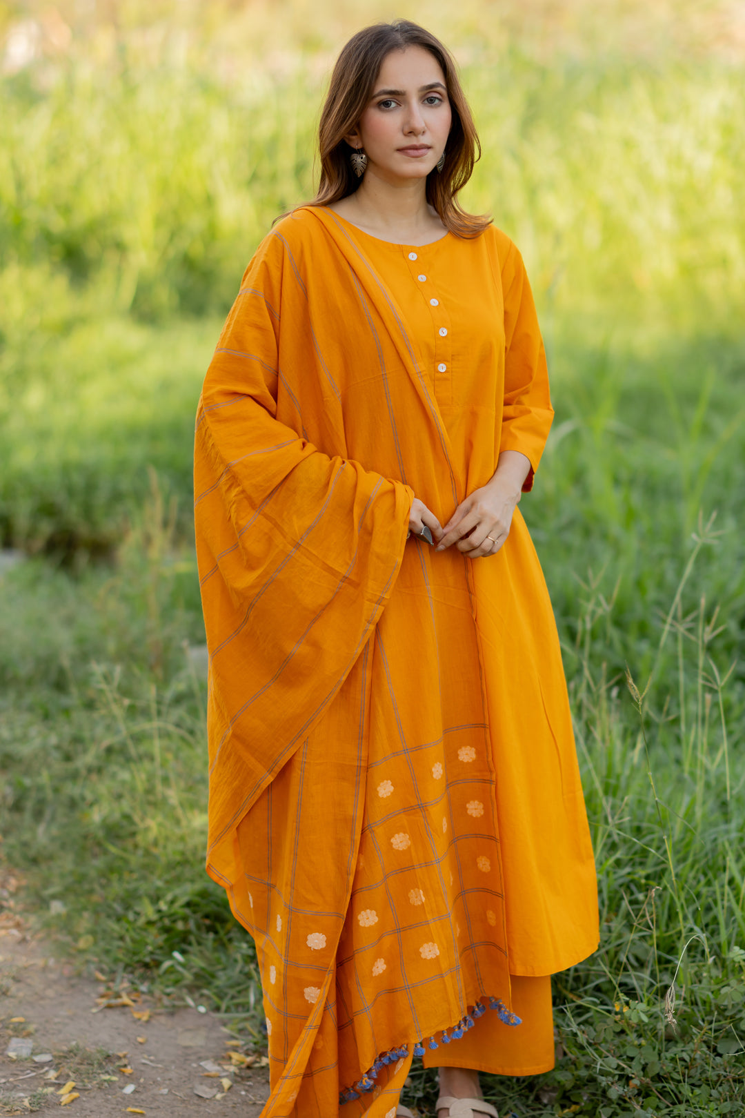 Mango Yellow Kurta Set with Dupatta