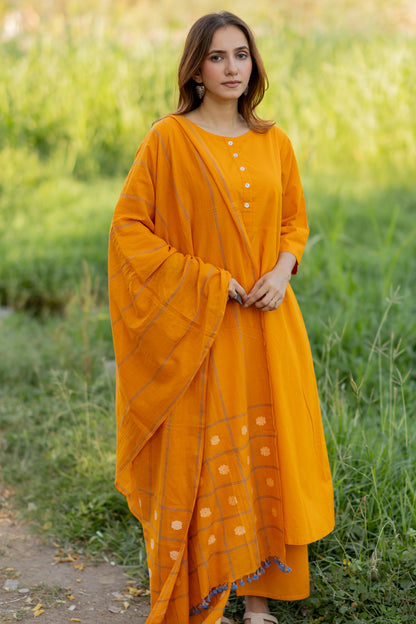 Mango Yellow Kurta Set with Dupatta