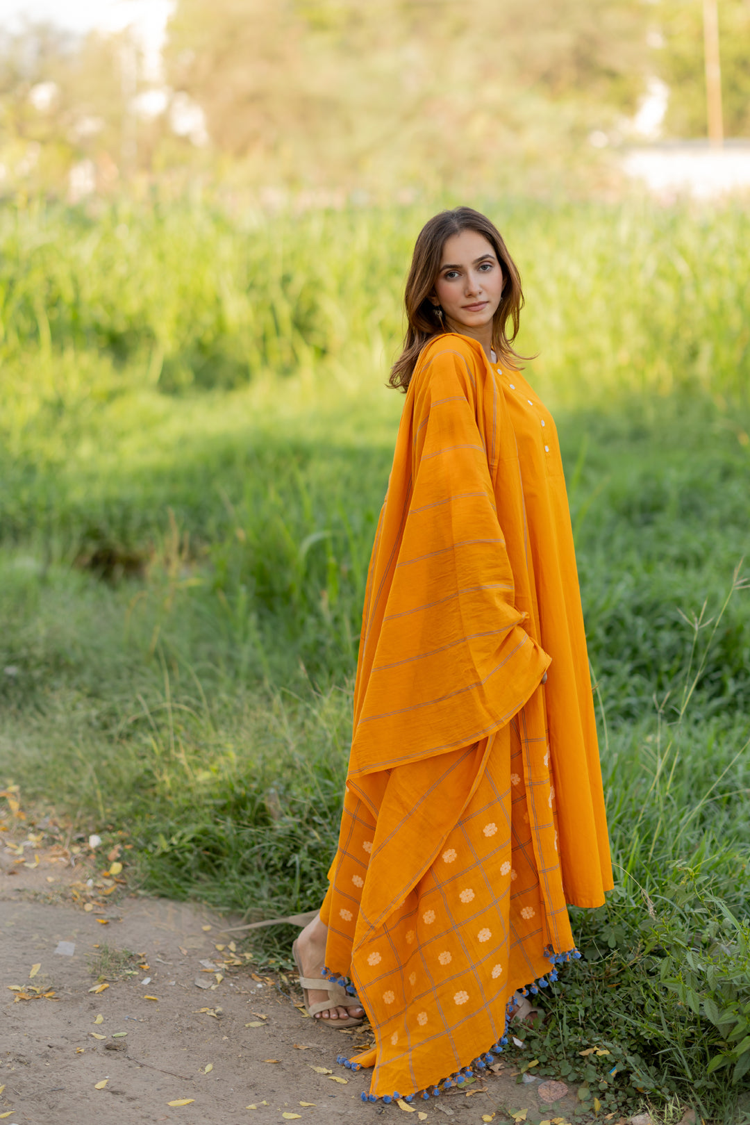 Mango Yellow Kurta Set with Dupatta