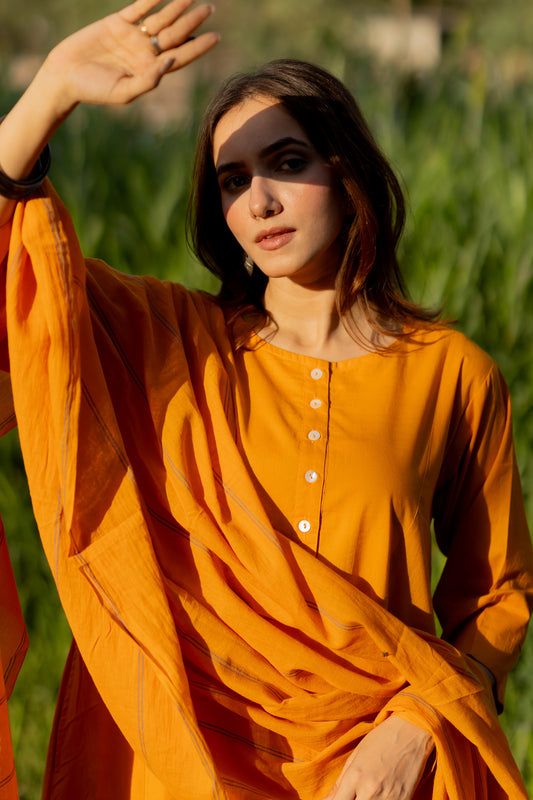 Mango Yellow Kurta Set with Dupatta