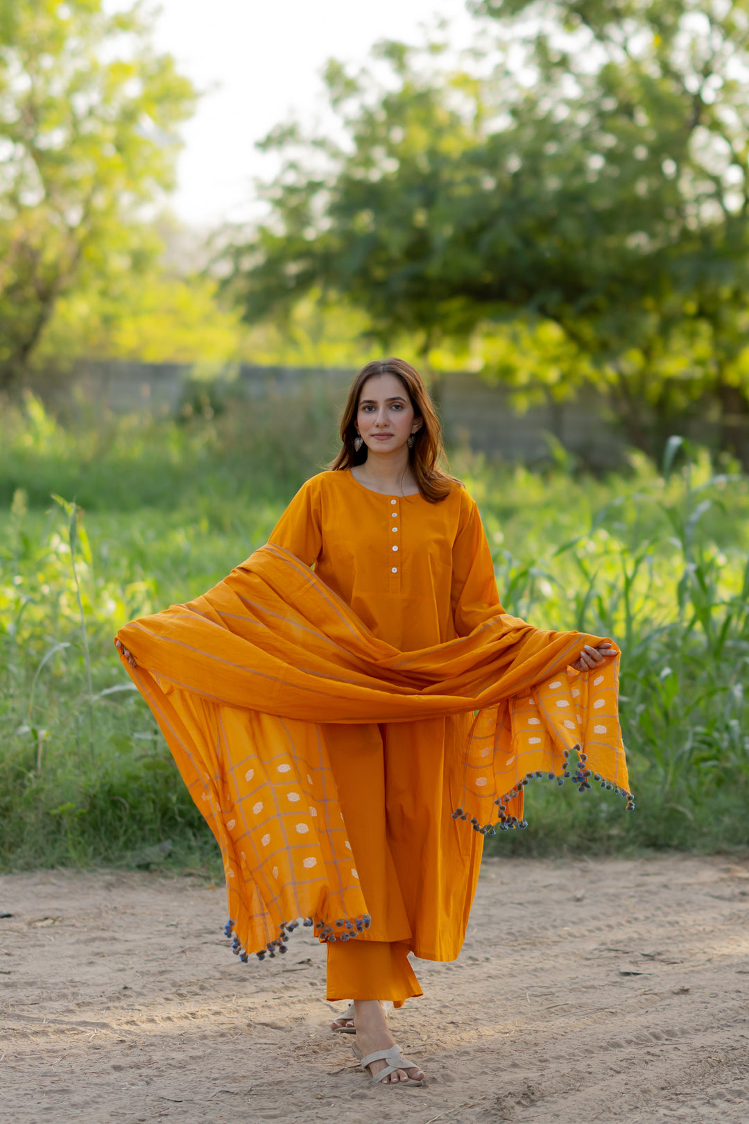 Mango Yellow Kurta Set with Dupatta