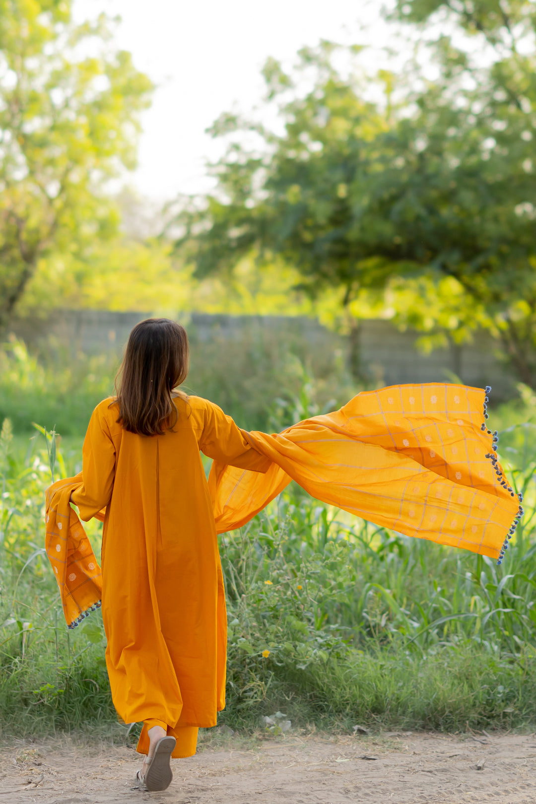 Mango Yellow Kurta Set with Dupatta