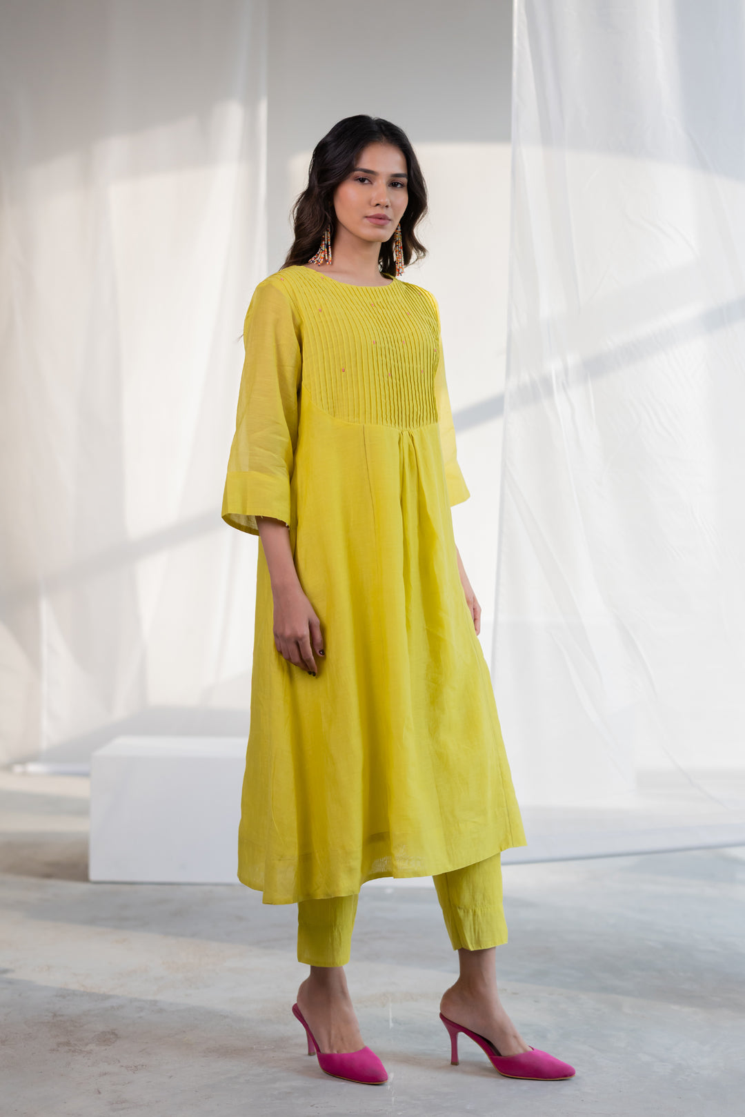 Zesty Lime Kurta Set with Stole
