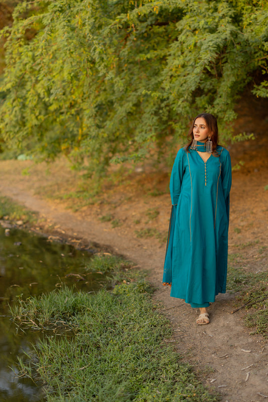 Lagoon Blue Kurta Set with Dupatta
