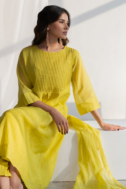 Zesty Lime Kurta Set with Stole