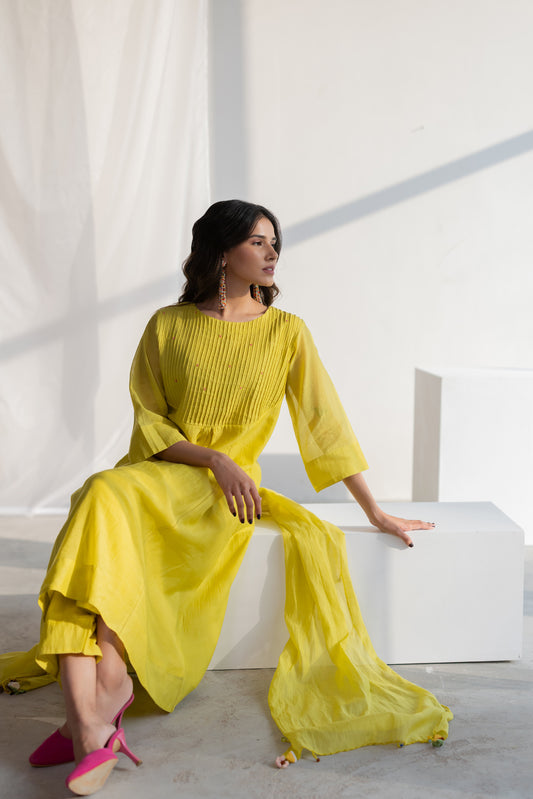 Zesty Lime Kurta Set with Stole