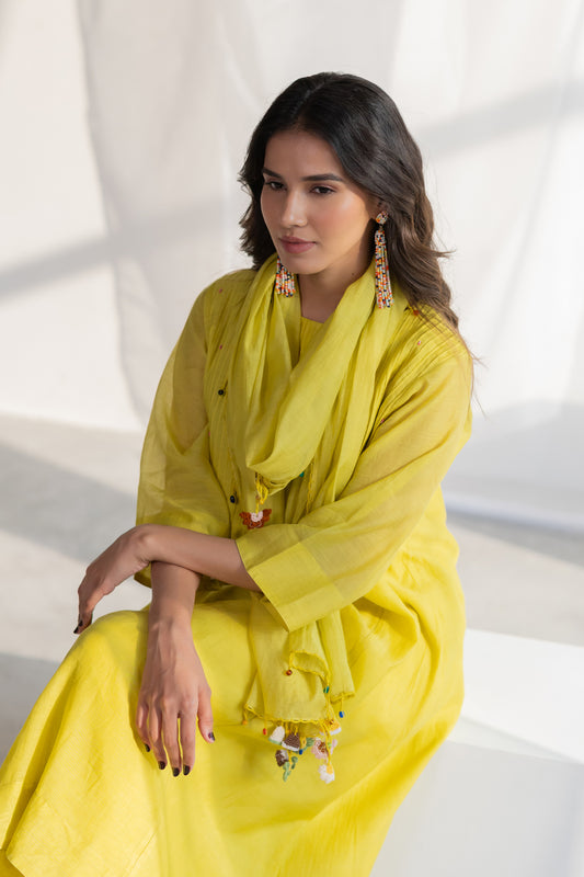 Zesty Lime Kurta Set with Stole
