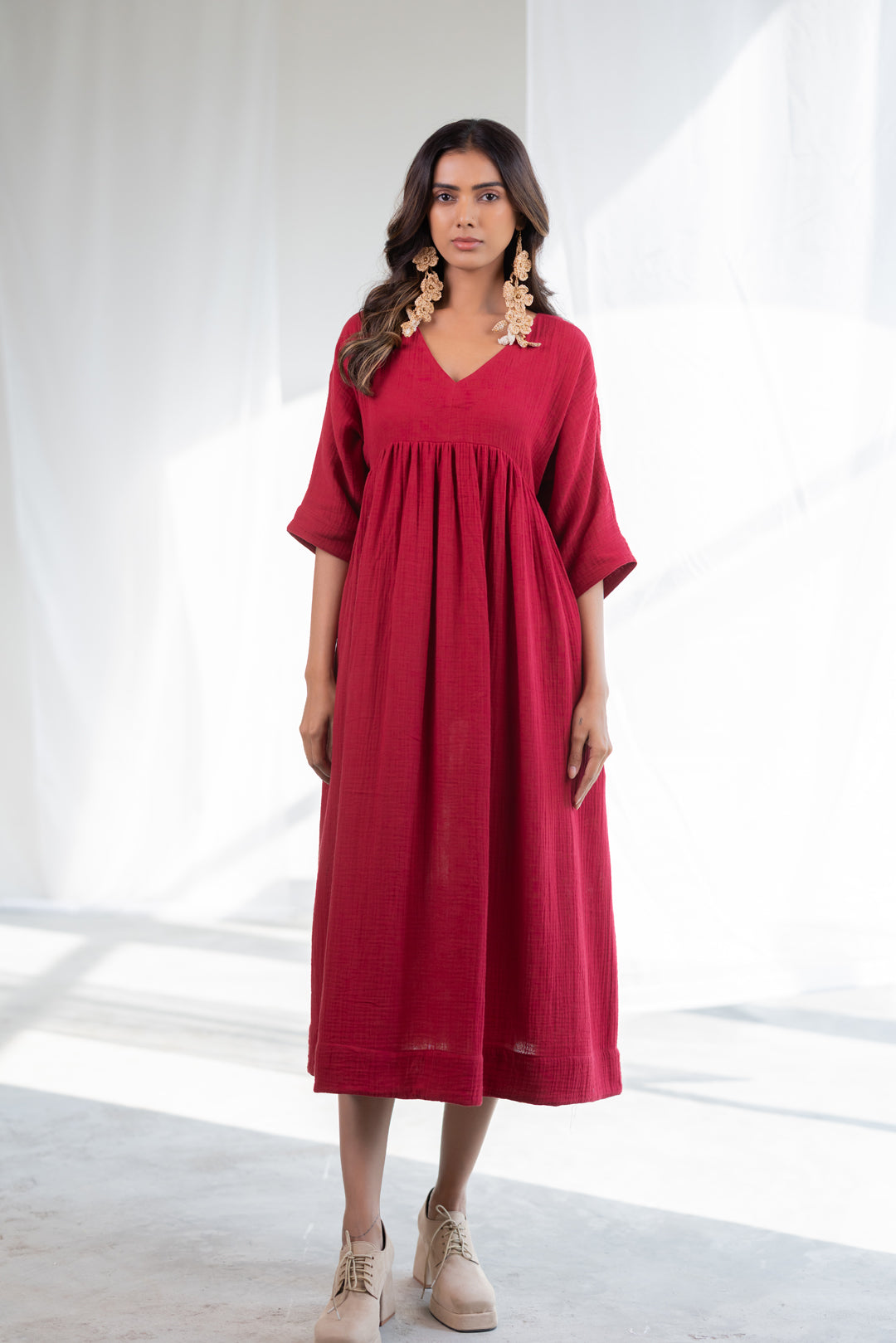 Deep Crimson Midi Dress