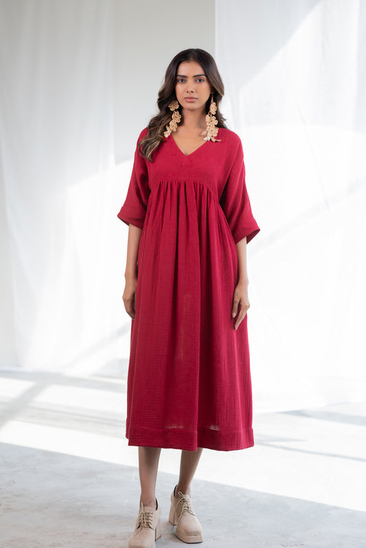 Deep Crimson Midi Dress
