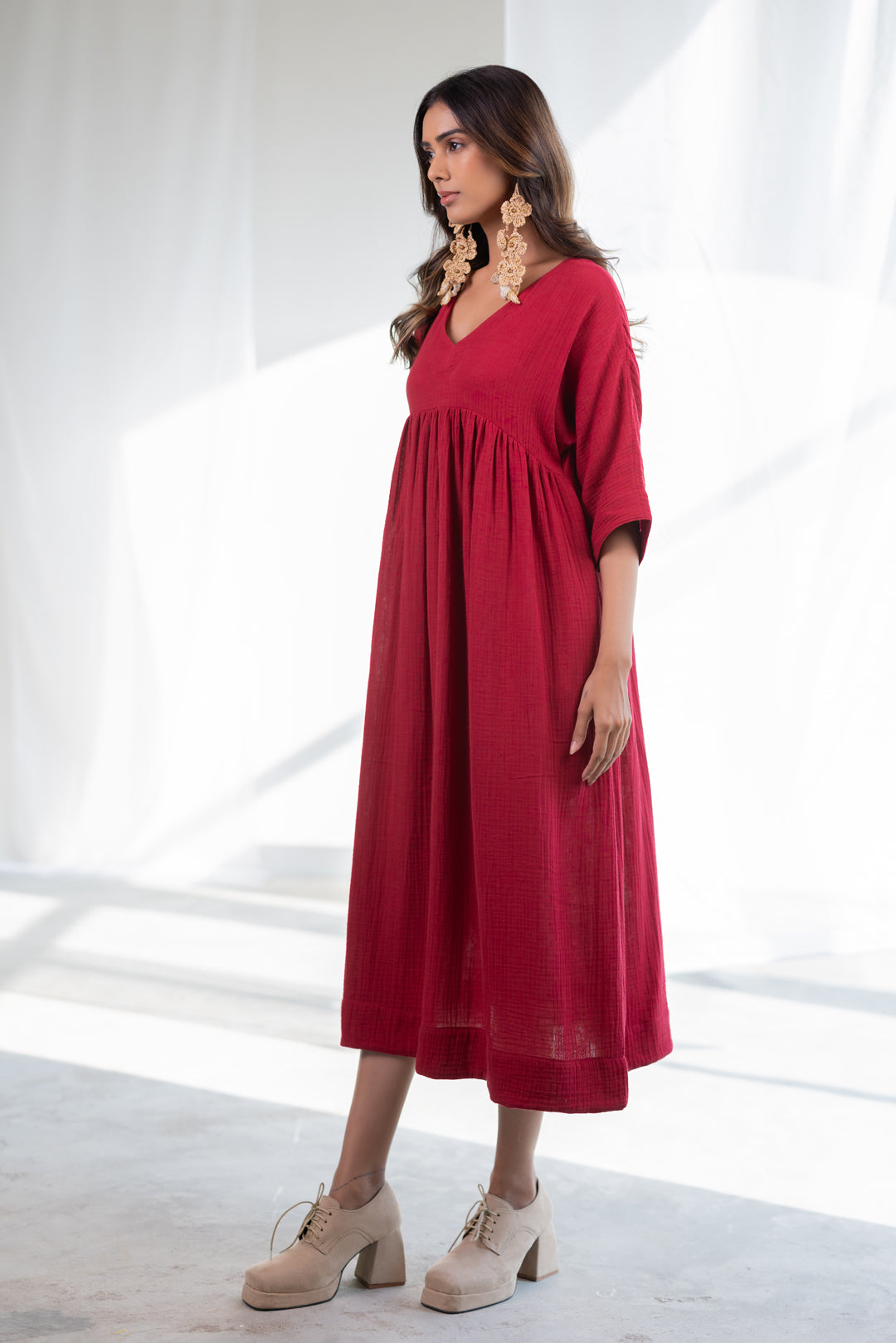 Deep Crimson Midi Dress
