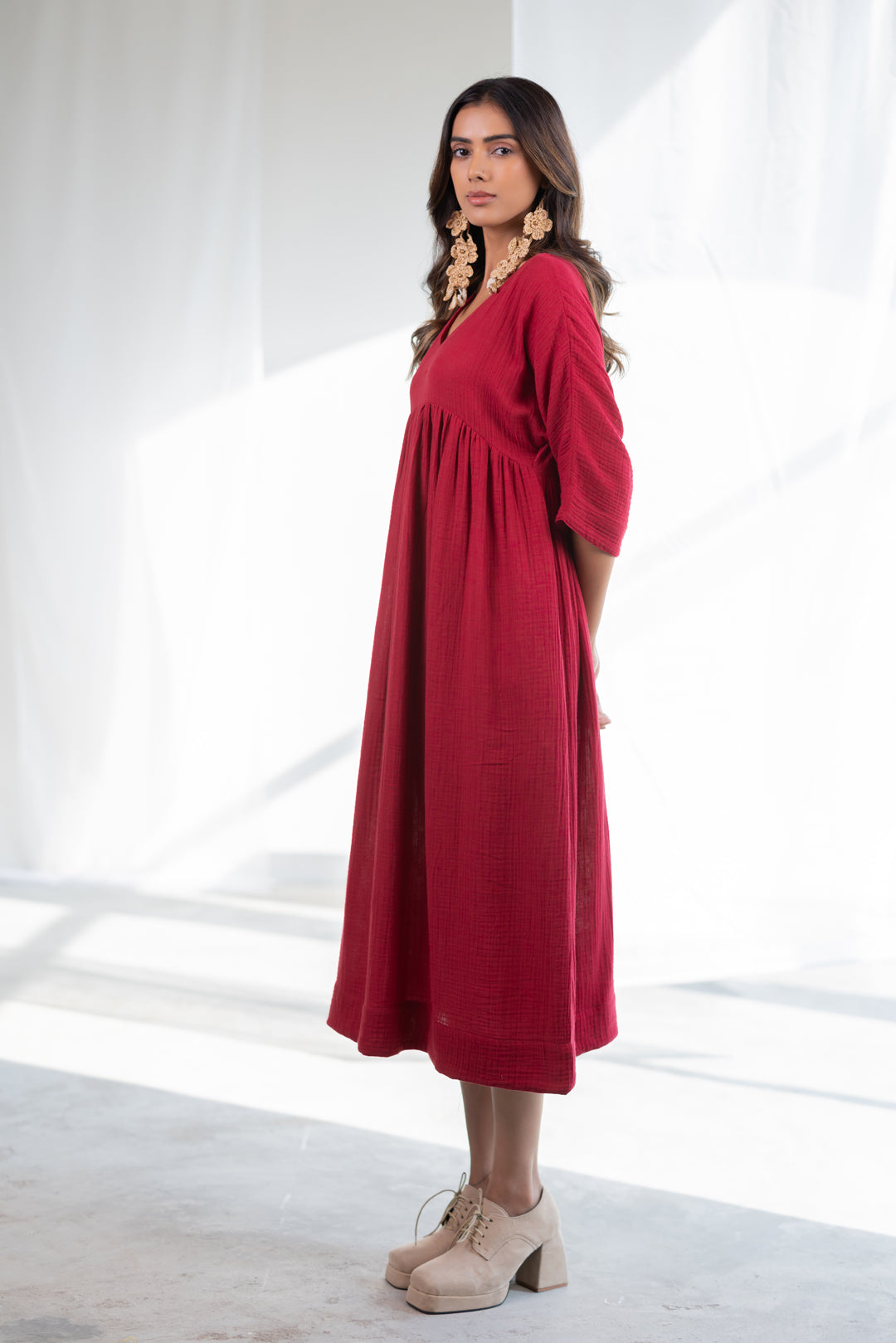 Deep Crimson Midi Dress