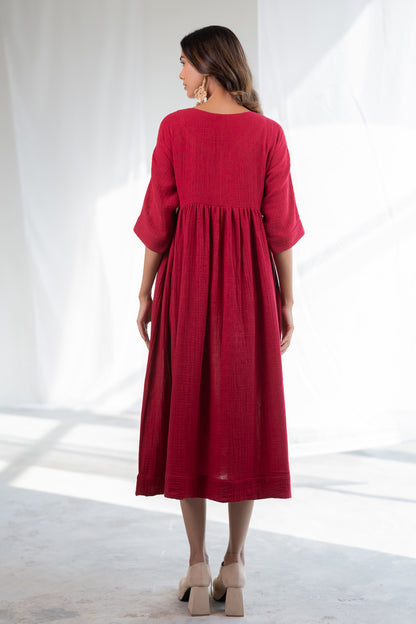 Deep Crimson Midi Dress