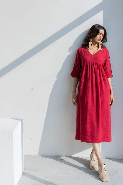 Deep Crimson Midi Dress