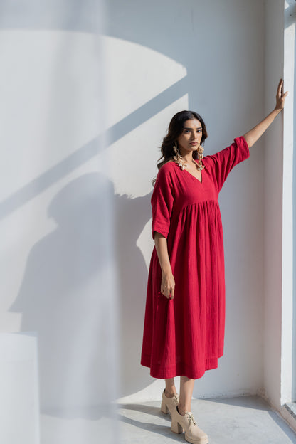 Deep Crimson Midi Dress