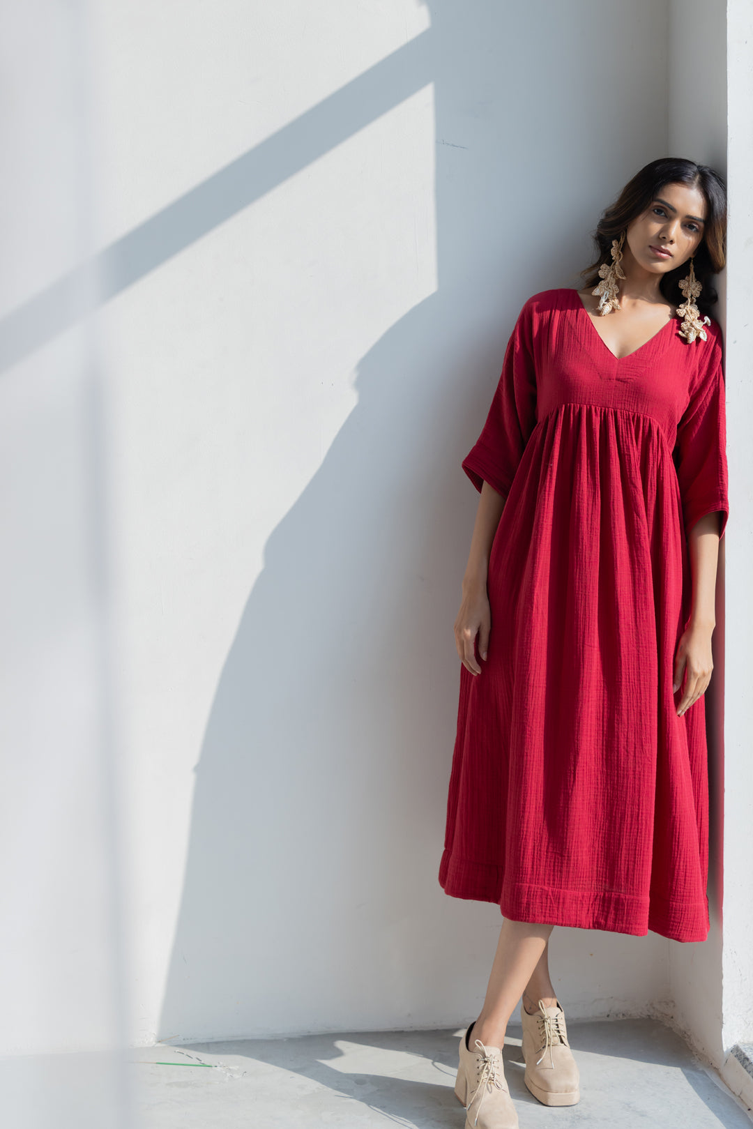 Deep Crimson Midi Dress