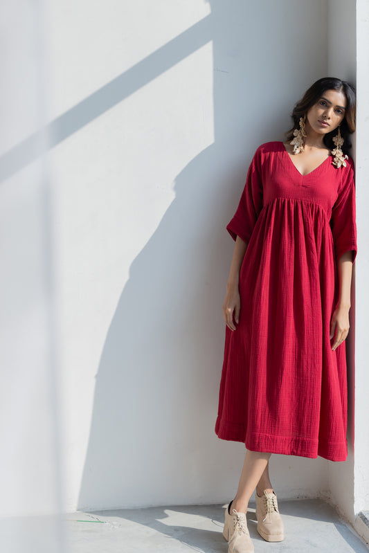 Deep Crimson Midi Dress