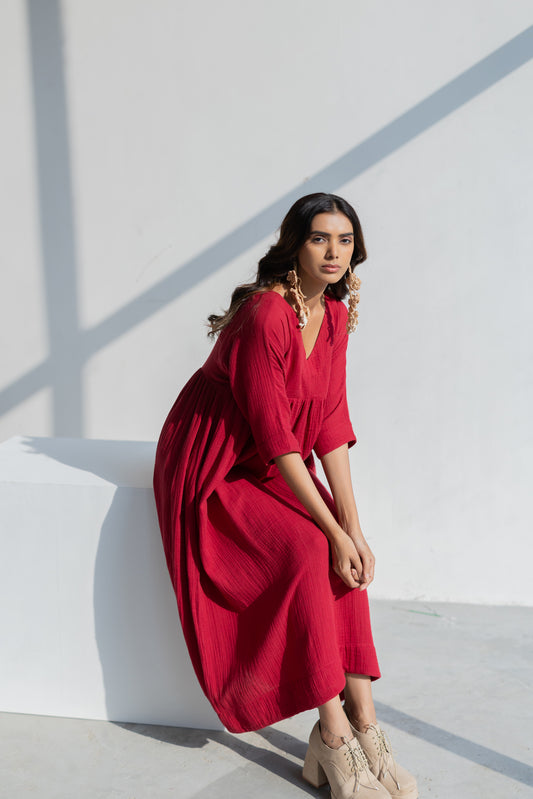 Deep Crimson Midi Dress