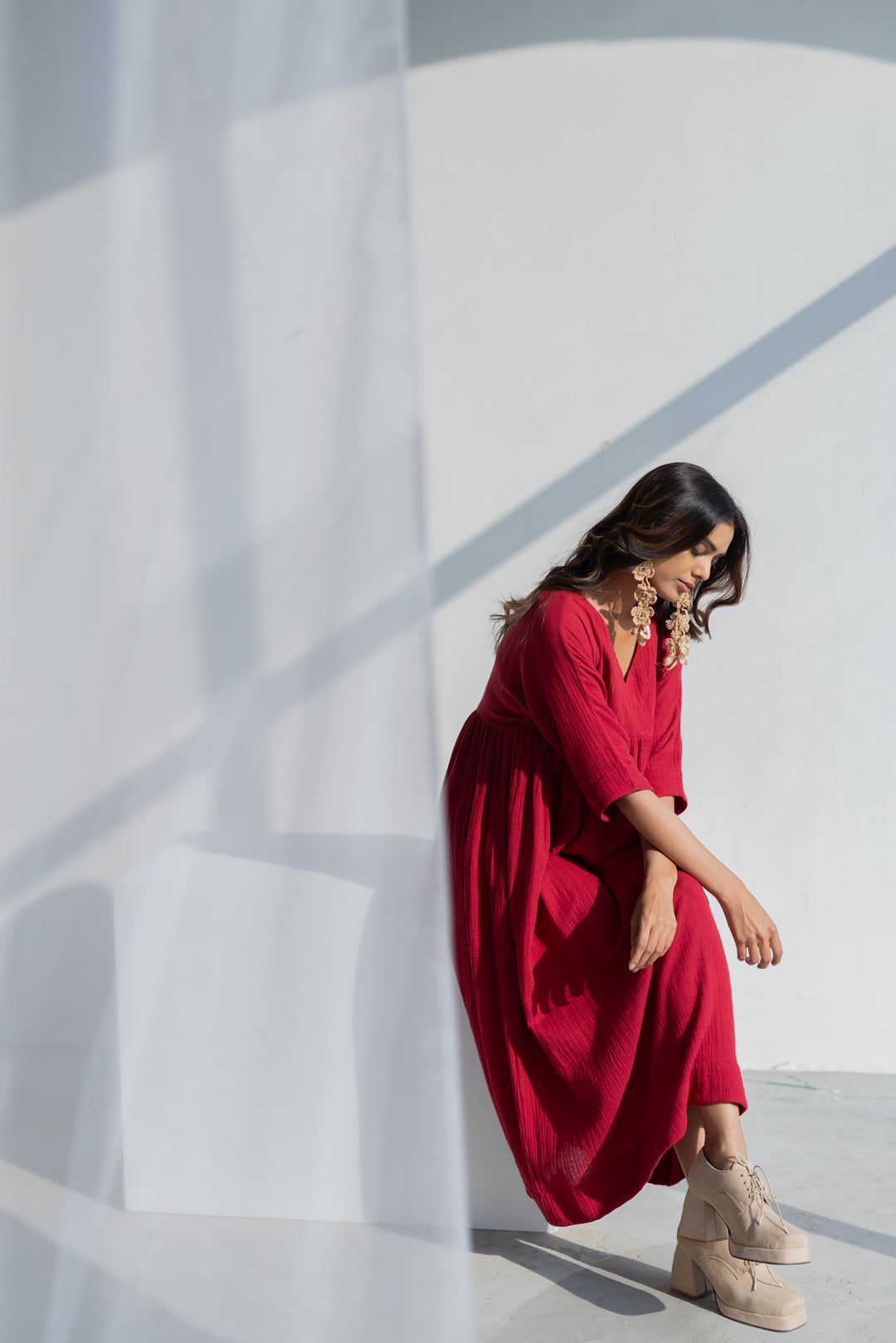 Deep Crimson Midi Dress