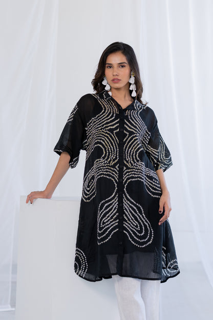 Ink Black Waves Tunic Set