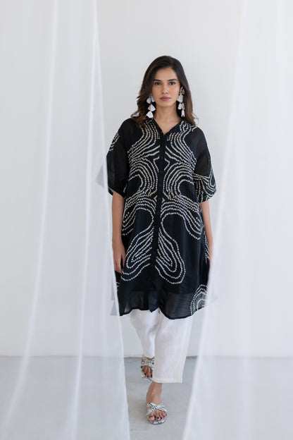 Ink Black Waves Tunic Set