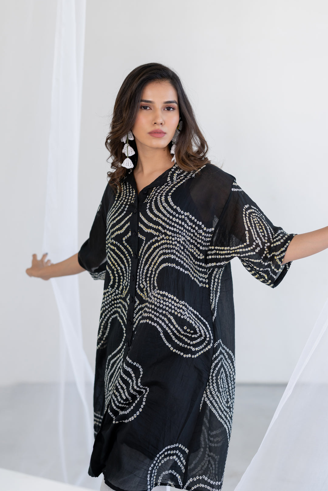 Ink Black Waves Tunic Set
