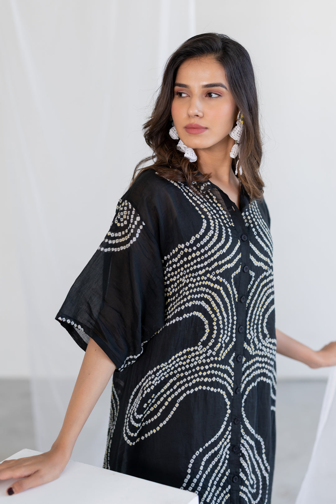 Ink Black Waves Tunic Set