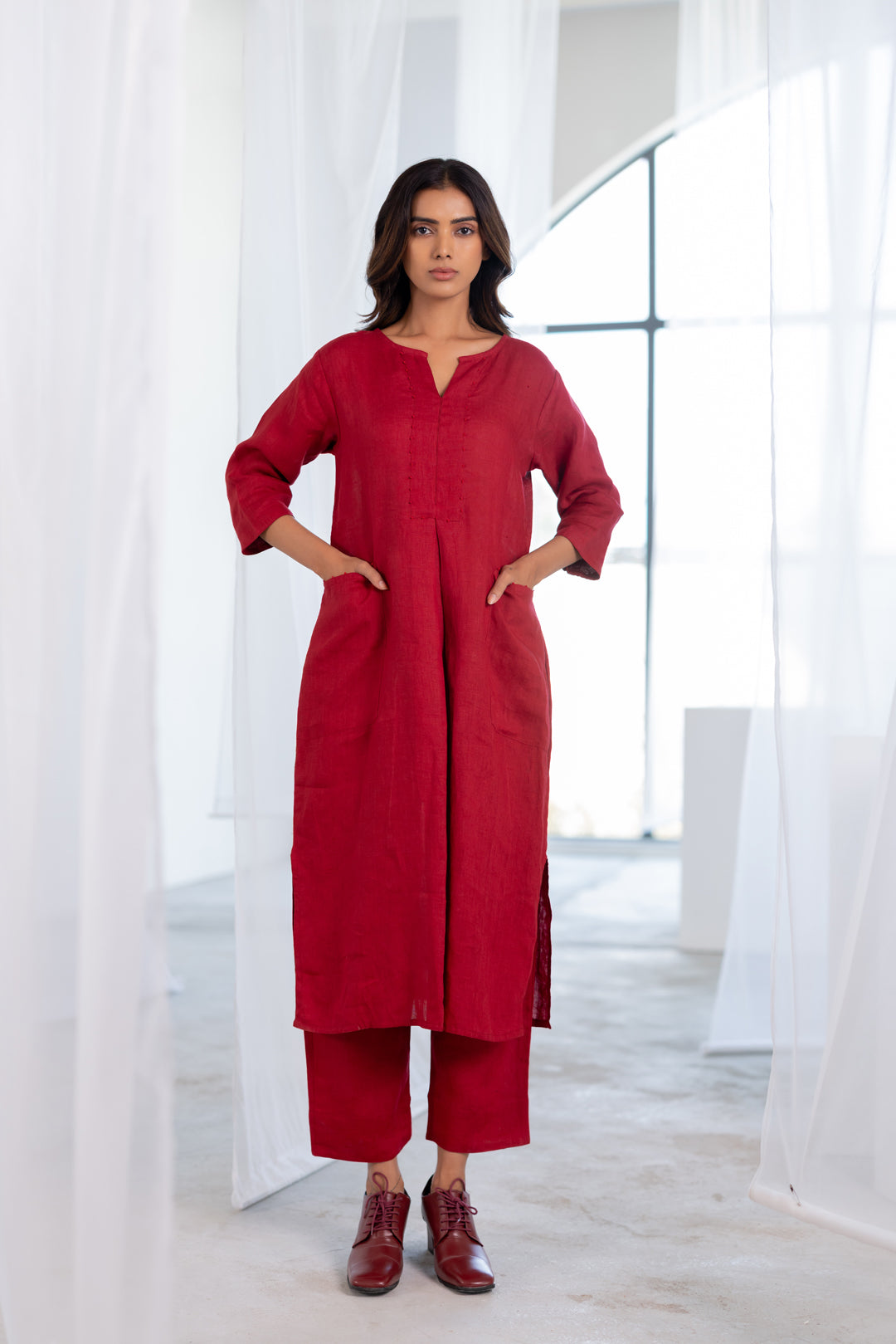 Garnet Adorned Linen Co- Ord Set