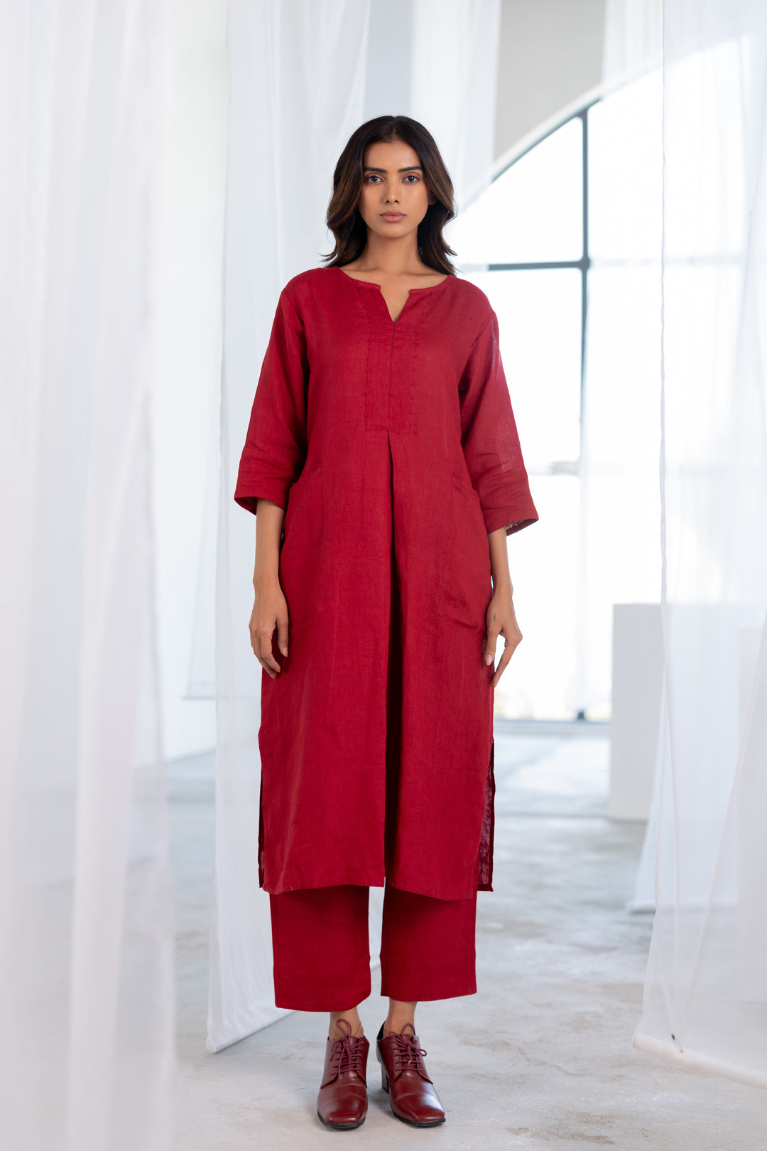 Garnet Adorned Linen Kurta