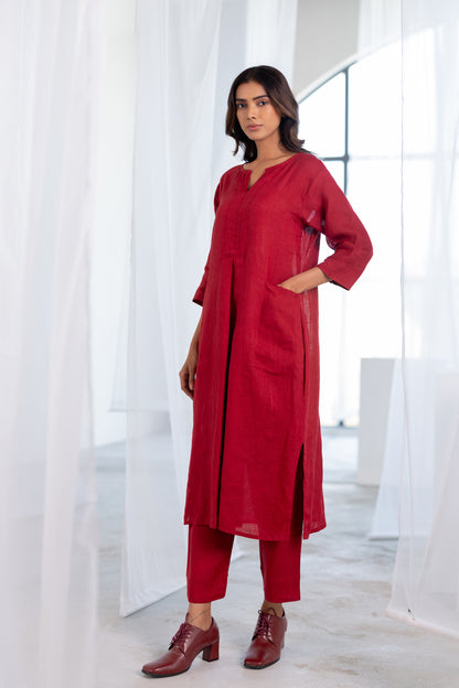 Garnet Adorned Linen Kurta