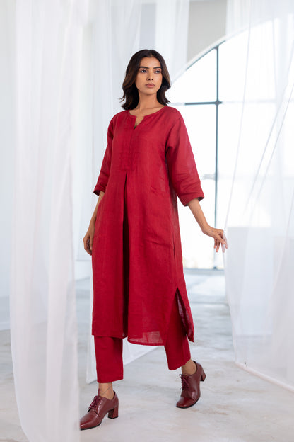 Garnet Adorned Linen Kurta