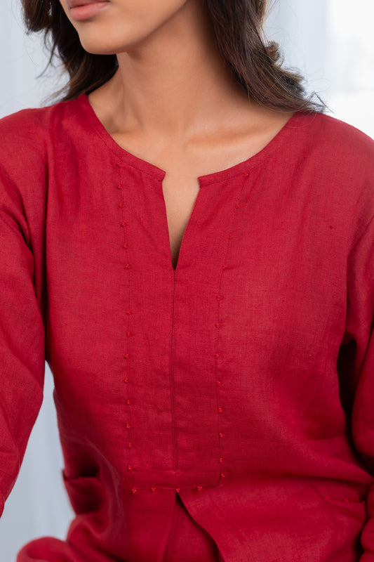 Garnet Adorned Linen Kurta