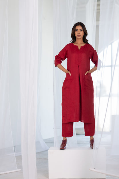 Garnet Adorned Linen Kurta