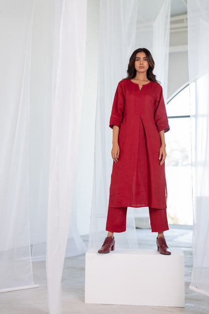 Garnet Adorned Linen Kurta