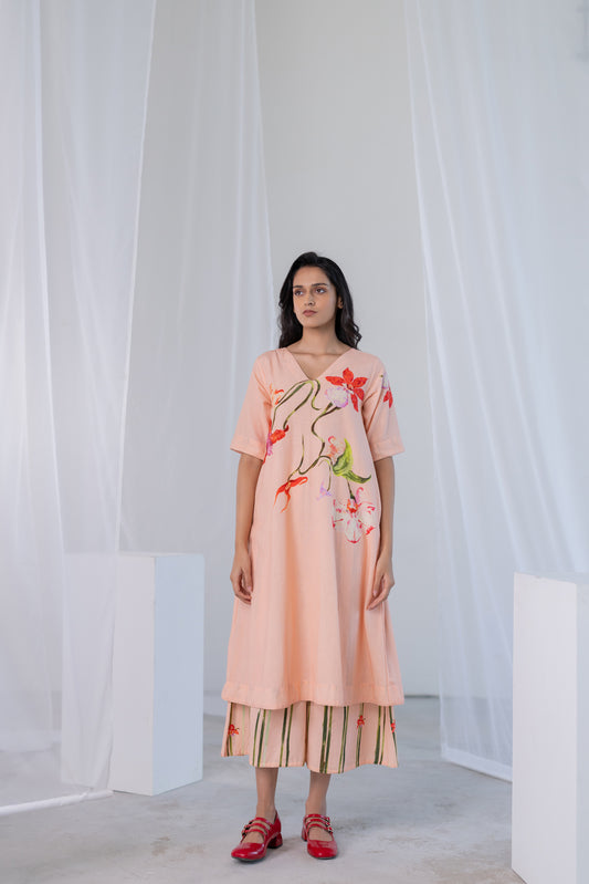 Blush Peach Orchids Kurta Set