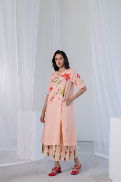 Blush Peach Orchids Kurta Set