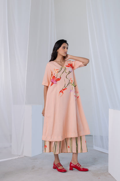 Blush Peach Orchids Kurta