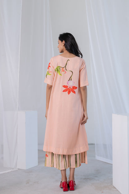 Blush Peach Orchids Kurta
