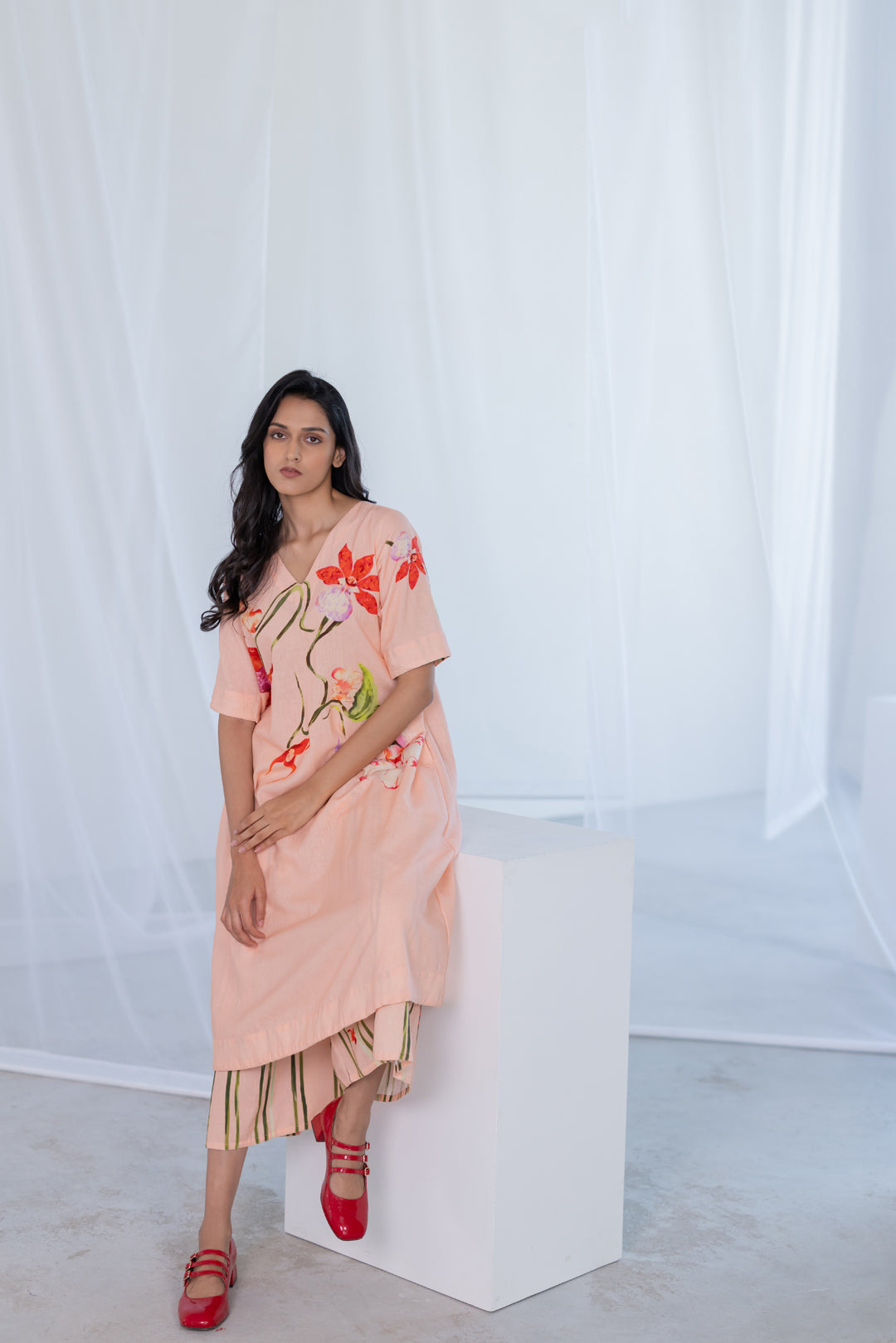 Blush Peach Orchids Kurta