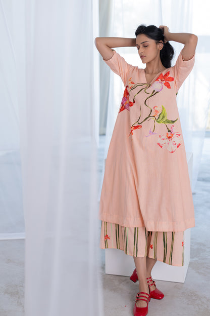 Blush Peach Orchids Kurta Set