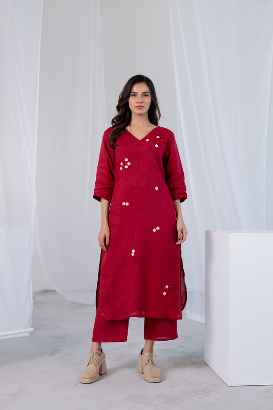 Garnet Blossom Kurta Set