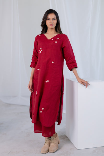 Garnet Blossom Kurta Set