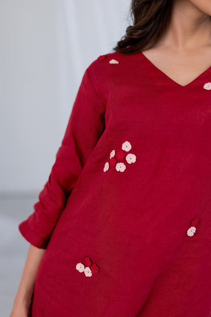 Garnet Blossom Kurta Set