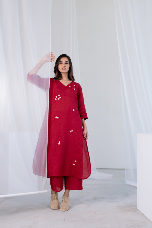 Garnet Blossom Kurta Set
