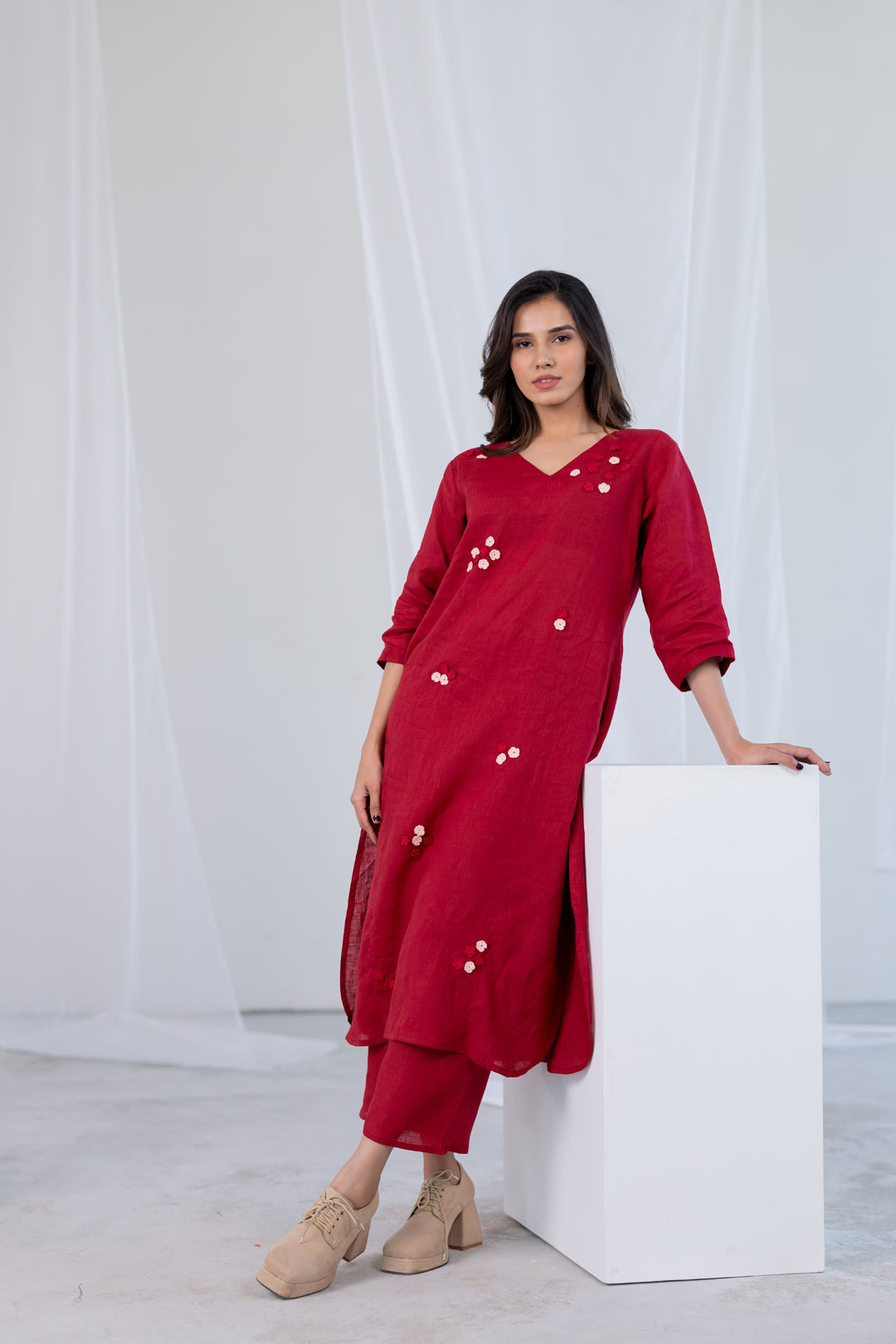Garnet Blossom Kurta Set